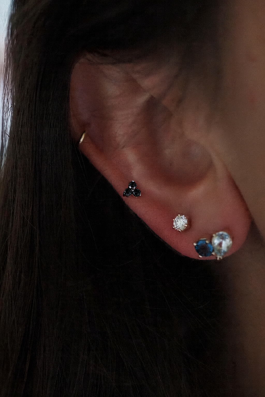 Trilogy Stud Earring Black Diamonds