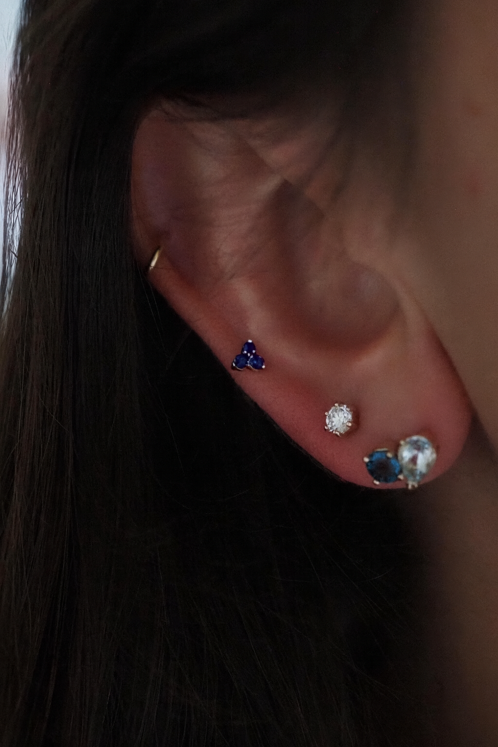 Trilogy Stud Earring Blue Sapphires