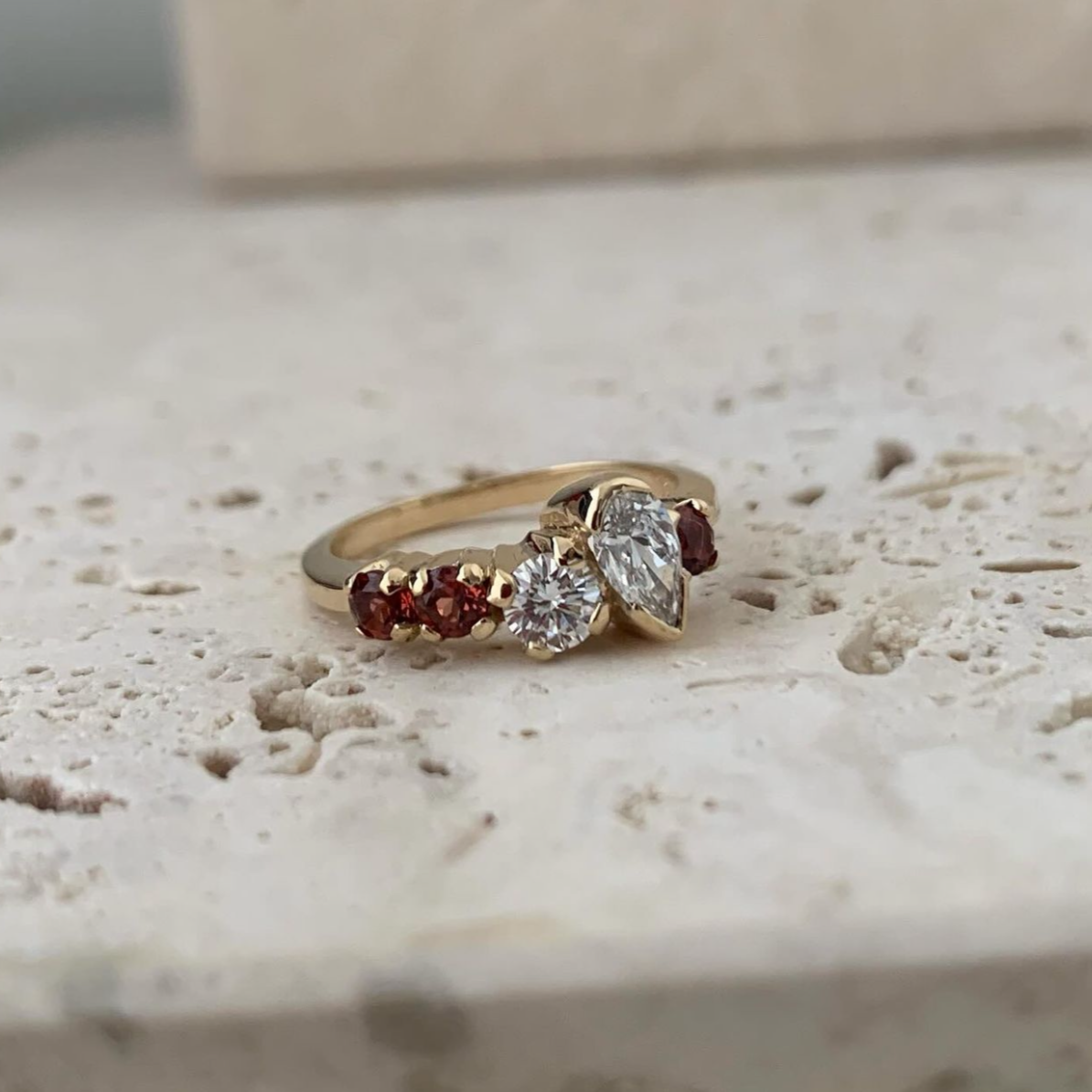 Diamonds + Garnets Ring
