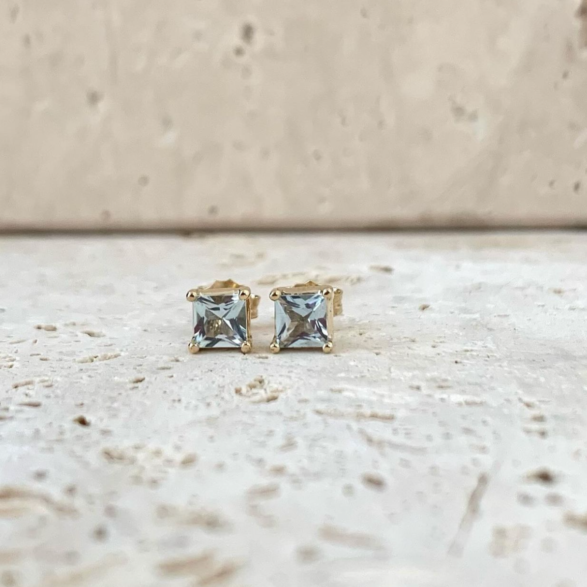 Princess cut Aquamarines studs