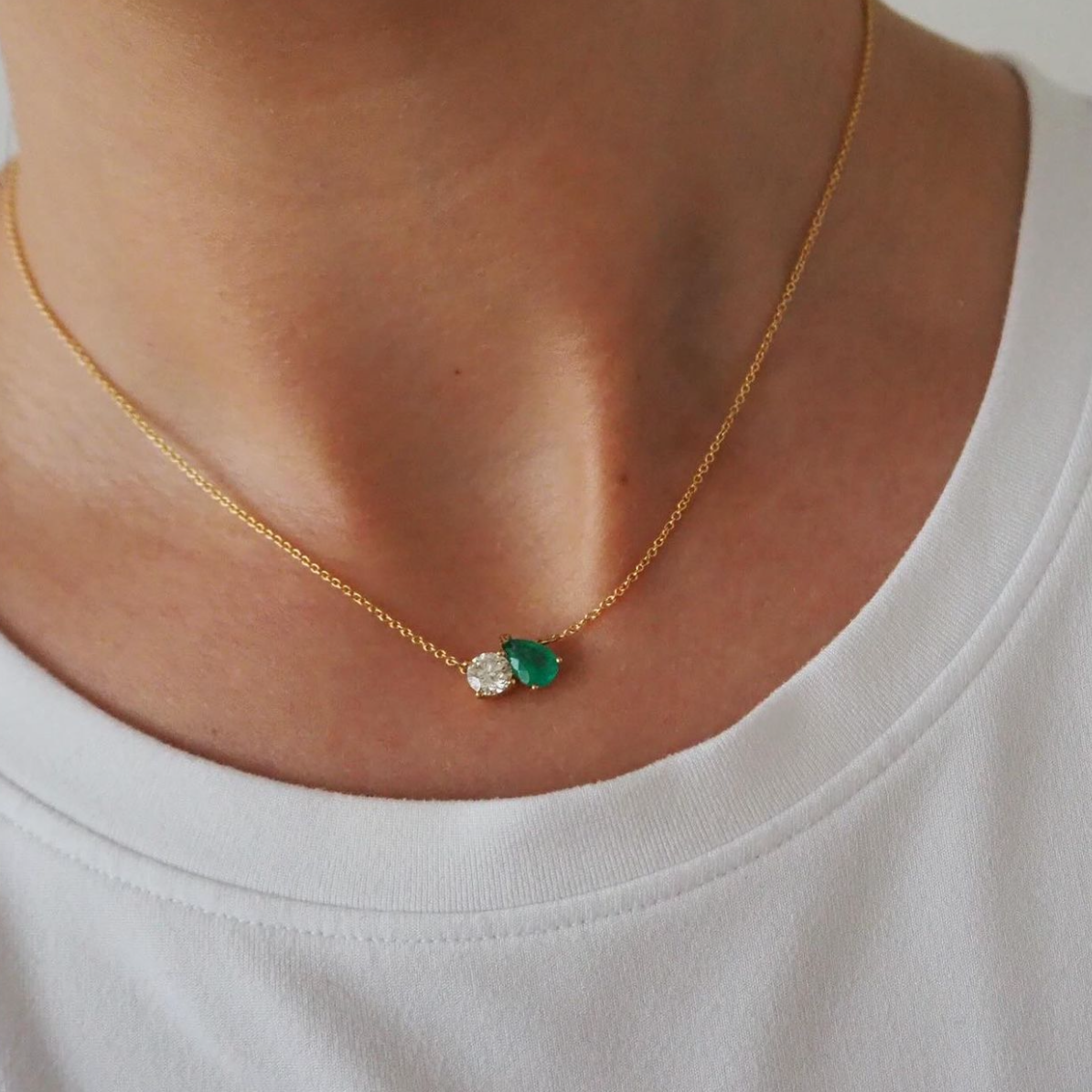 Toi et Moi Necklace - Labgrown Diamond & Emerald