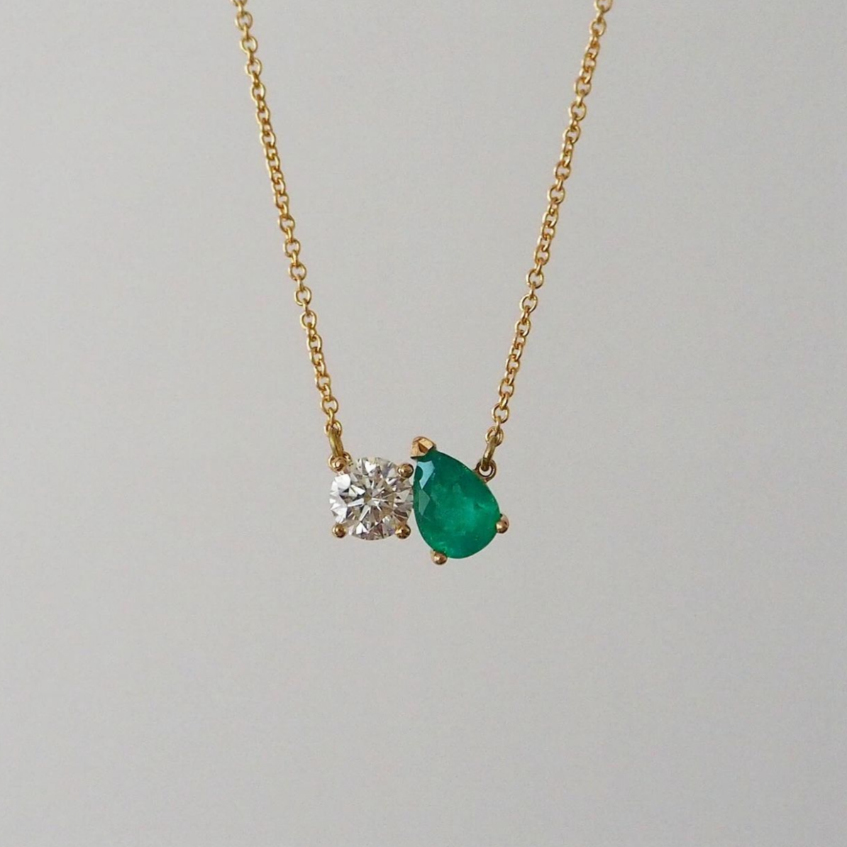 Toi et Moi Necklace - Labgrown Diamond & Emerald