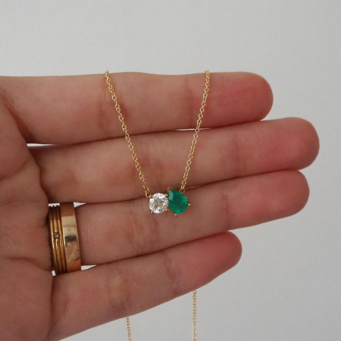 Toi et Moi Necklace - Labgrown Diamond & Emerald