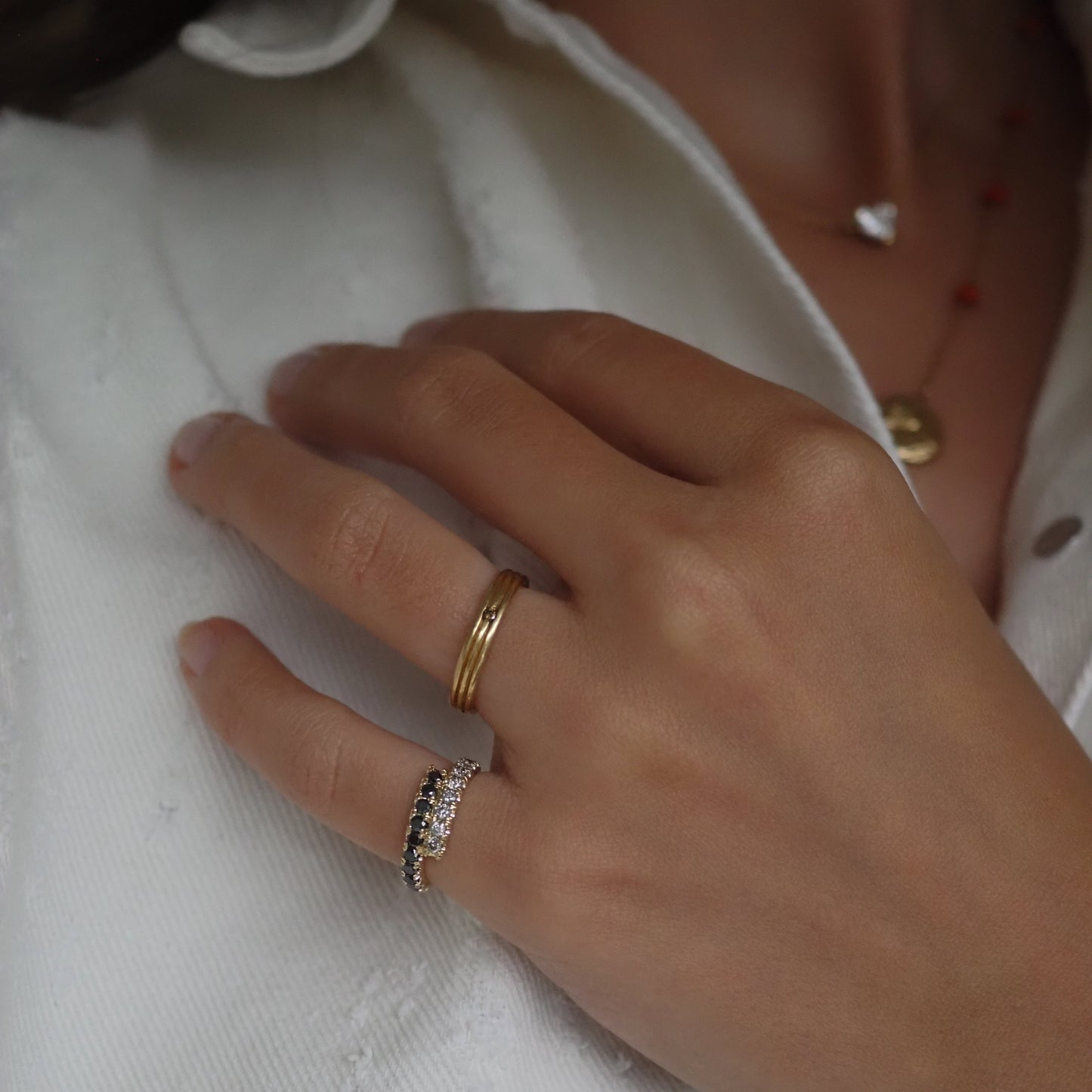 Zaida pinky Ring - Black, Salt & Pepper