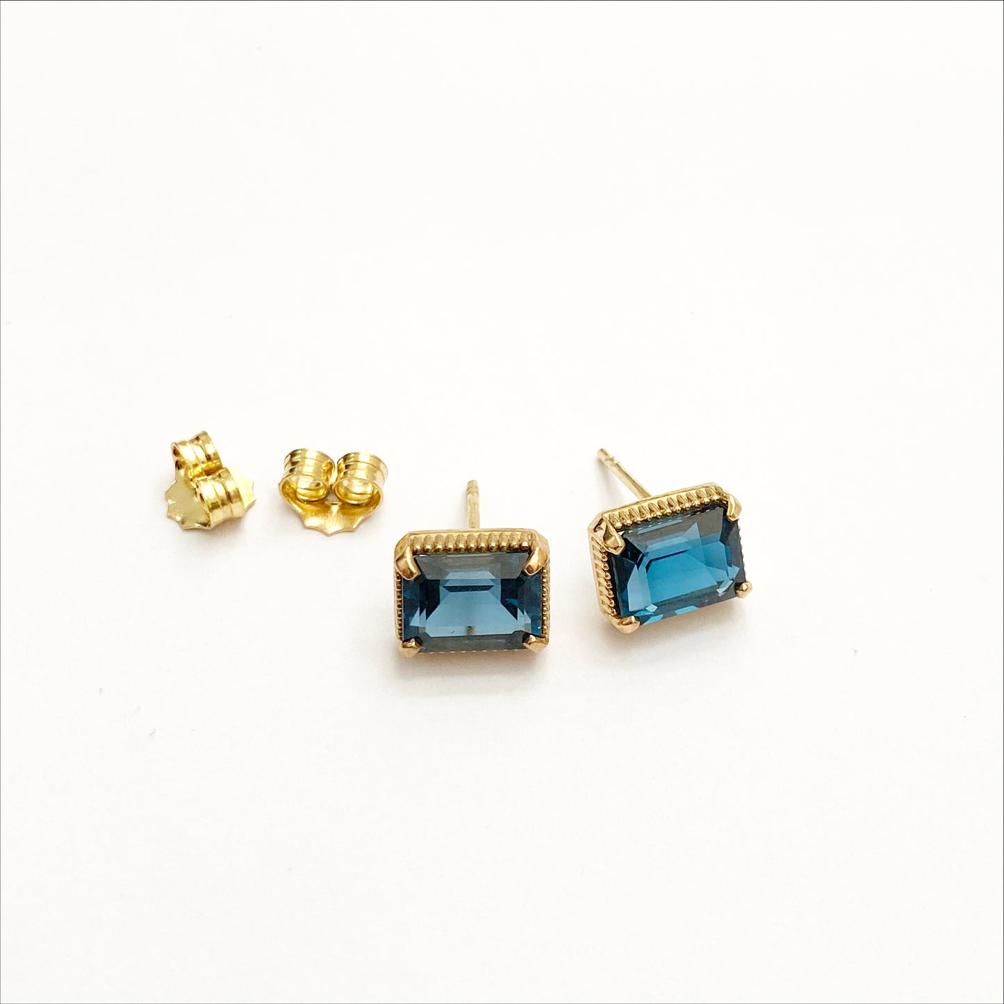 Una Earrings - Solid Gold Blue Topaz