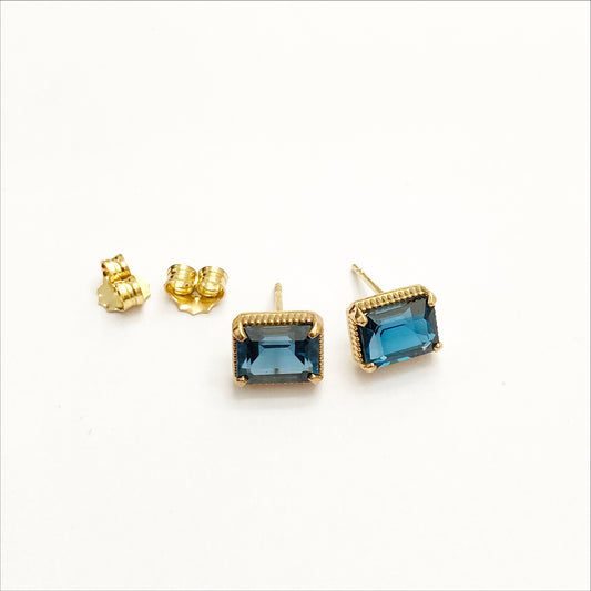 Una Earrings - Solid Gold Blue Topaz