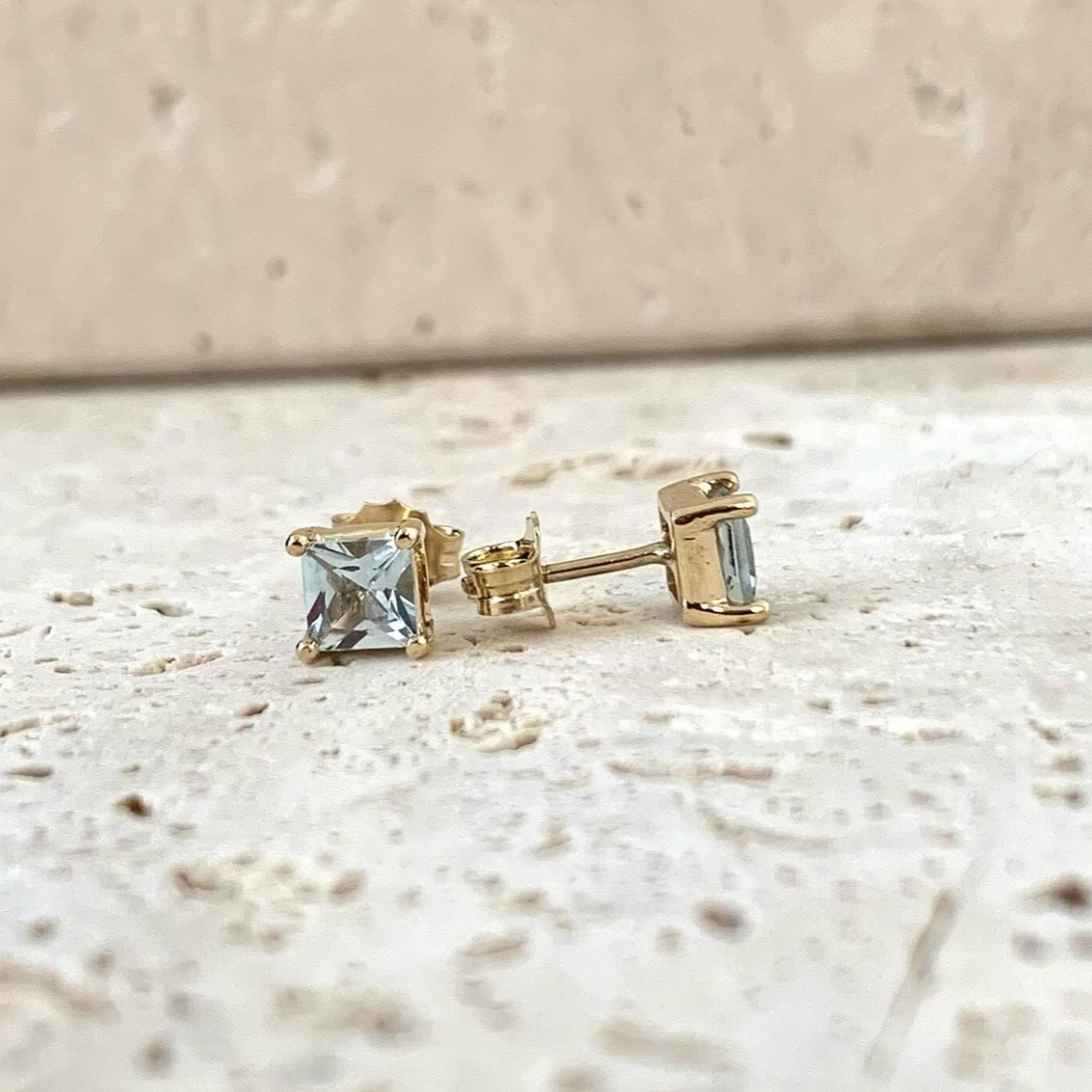 Princess cut Aquamarines studs