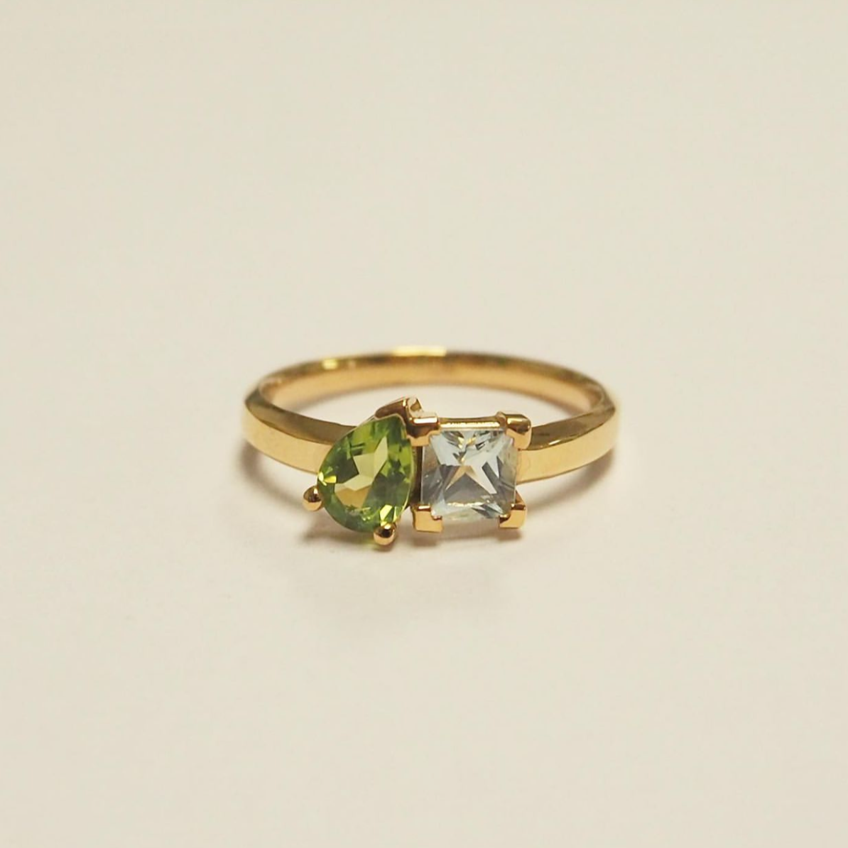 Toi et Moi Ring - Aquamarine + Peridot