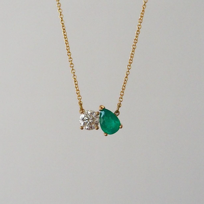 GIA Diamond + Emerald Toi et Moi Necklace