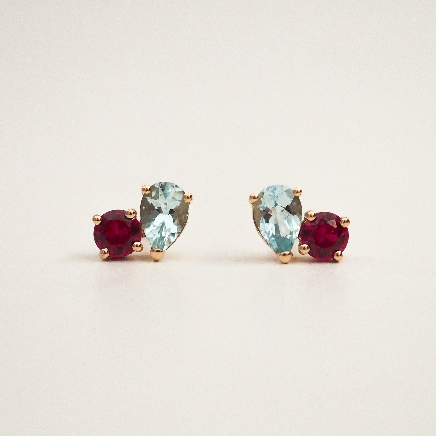 Toi et Moi Earrings Aquamarine & Ruby