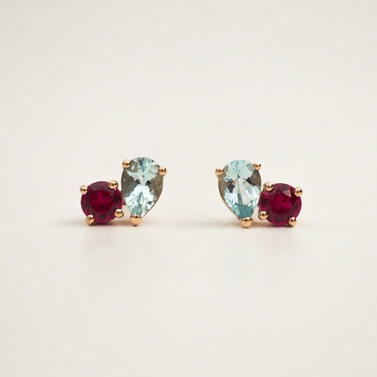 Toi et Moi Earrings Aquamarine & Ruby