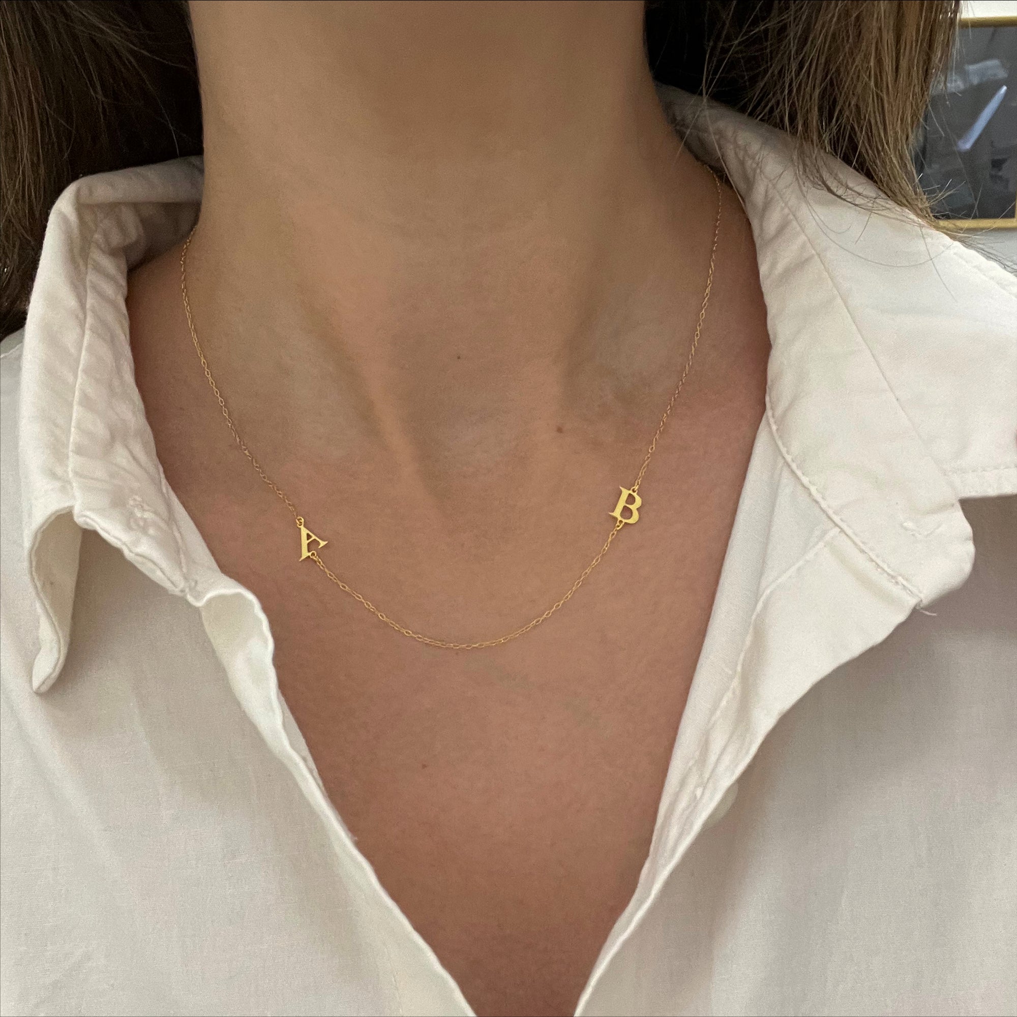 Luc Side Initials Necklace - Solid Gold
