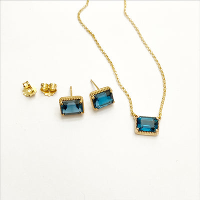 Una Earrings - Solid Gold Blue Topaz