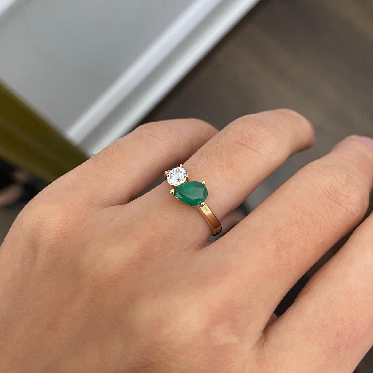 Toi et Moi Ring - Diamond + Emerald