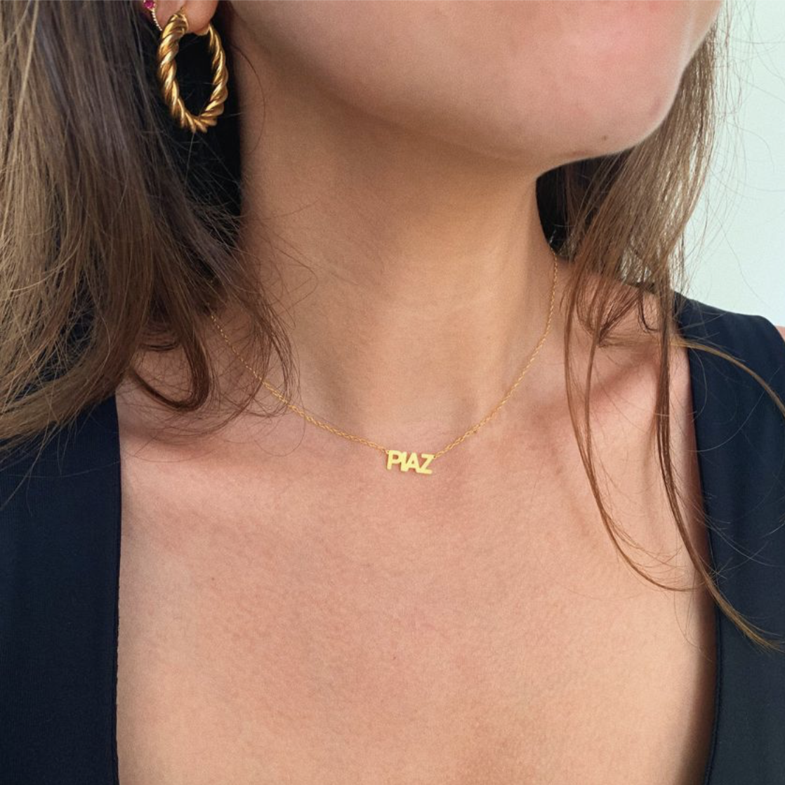 Block Name Necklace - Solid Gold
